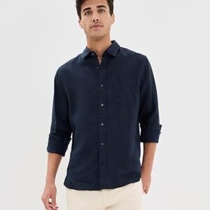 Vince Men's Navy Linen Button Down Shirt Size M